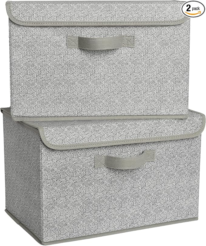 GRANNY SAYS Memory Keepsake Storage Box, Fabric Storage Bins with Lids | Flip-Top Lid, Collapsible, Stackable, 3 Handles, Ideal for Closet Clothes Blanket Toys, Extra Large, Gray, 2-Pack