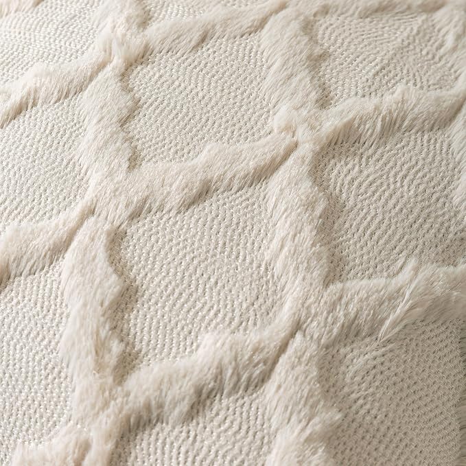 Set of 2 Beige Morrocan Decorative Pillow Covers 26x26 Inch Fluffy Boho Throw Pillow Covers for Bed Couch Sofa Living Room Soft Plush Cushion Cases