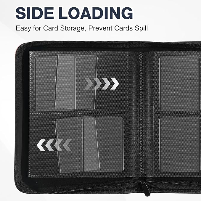 Toploader Binder, Holds 160 Toploaders, 100 Toploaders INCLUDED, 4-Pocket PU Cover Top Loader Binder for 3" x 4" Rigid Toploader, Ringless Double-Sided Toploader Card Binder for TCG, Sport Cards