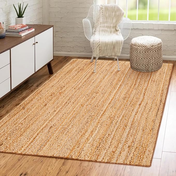 Hausattire Hand Woven Jute Braided Rug, 3'x5' – Natural, Reversible Boho Entry Area Rugs for Kitchen, Living Room I Farmhouse Indoor Outdoor Decorative Floor Rug, 36x60 Inches