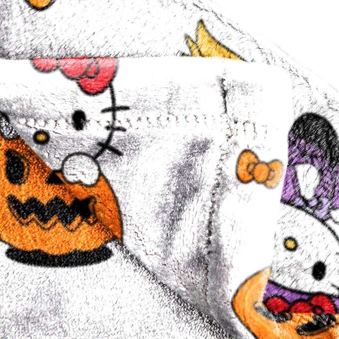 Jay Franco Halloween Plush Throw Blanket – 50x70 Inch Ultra Soft & Comfy Fleece Throw for Couch, Sofa, Bed – Cozy Home Décor for Living Room & Bedroom, White - Hello Kitty