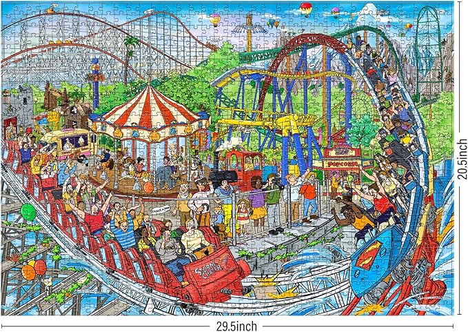 Antelope 3 in 1 1000 Piece Puzzle Bundle - Catndyland - 1000 Piece Jigsaw Puzzle with Drive in Movie and Roller Coaster