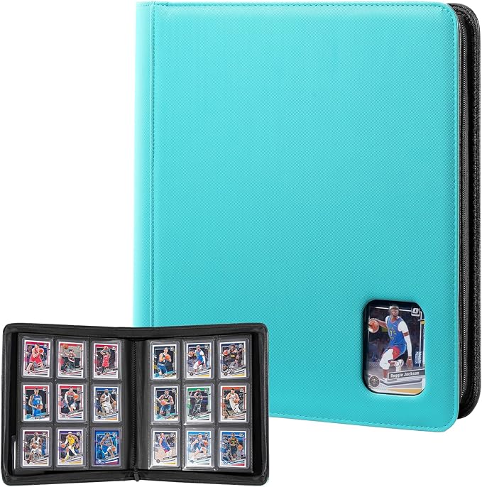 ProCase Top Loader Binder, 9 Pocket Holds 324 Toploaders, Waterproof PU Leather with Non-PVC Pockets for Trading Cards or Sports Cards, Compatible with TCG, MTG in 3"x4" Toploader -Lightblue