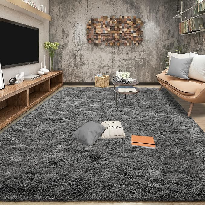 Tepook Soft Fluffy Rugs for Living Room, 5x8 Shaggy Area Rug for Bedroom, Modern Shag Rug Fuzzy Carpets for Kids, Plush Indoor Nursery Home Decor Rug with Non-Slip Bottom, Dark Grey