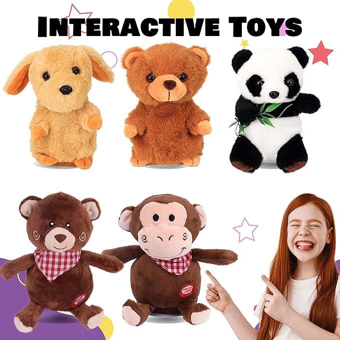 Hopearl Talking Panda Repeats What You Say Nodding Electric Interactive Animated Toy Speaking Plush Buddy Gift for Toddlers, 7''