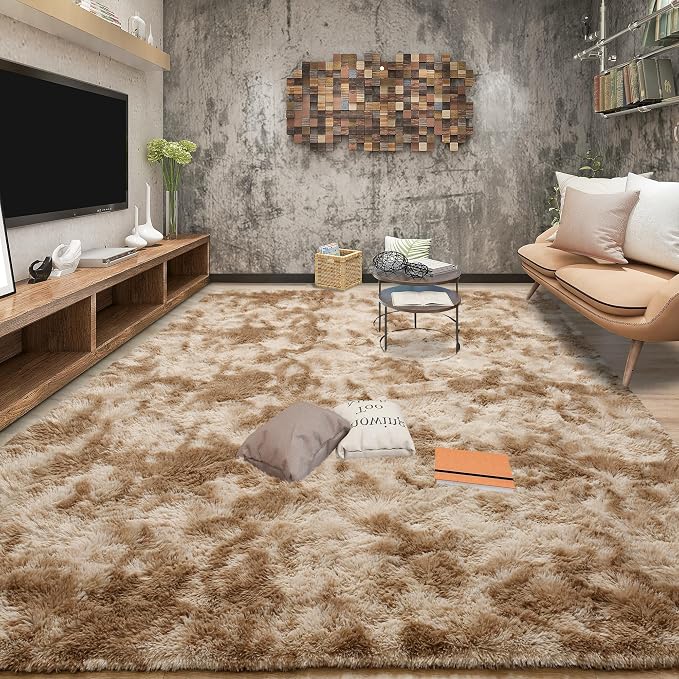 Tepook Soft Fluffy Rugs for Bedroom, 4x6 Area Rug for Living Room, Modern Shaggy Room Rug for Kids Boys Girls, Plush Throw Rugs Indoor Nursery Home Decor Rug with Non-Slip Bottom, Tie-Dyed Beige
