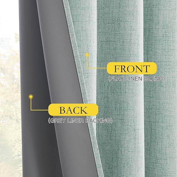 NICETOWN Seafoam Green 100% Blackout Short Curtains W52 x L48 in, Thermal Insulated & Noise Reducing Small Window Treatments with Grey Liner, Rod Pocket & Back Tab Cafe Curtains for Kids Room, Kitchen