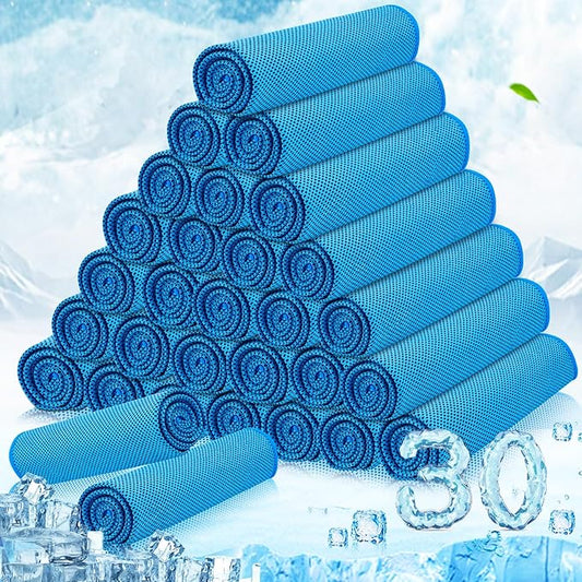 MENOLY 30 Packs Cooling Towels Bulk Cooling Towels for Neck and Face Gym Workout Cooling Neck Rags for Sports Yoga Soft Microfiber Breathable Sweat Rags for Hiking Running Fitness-Blue