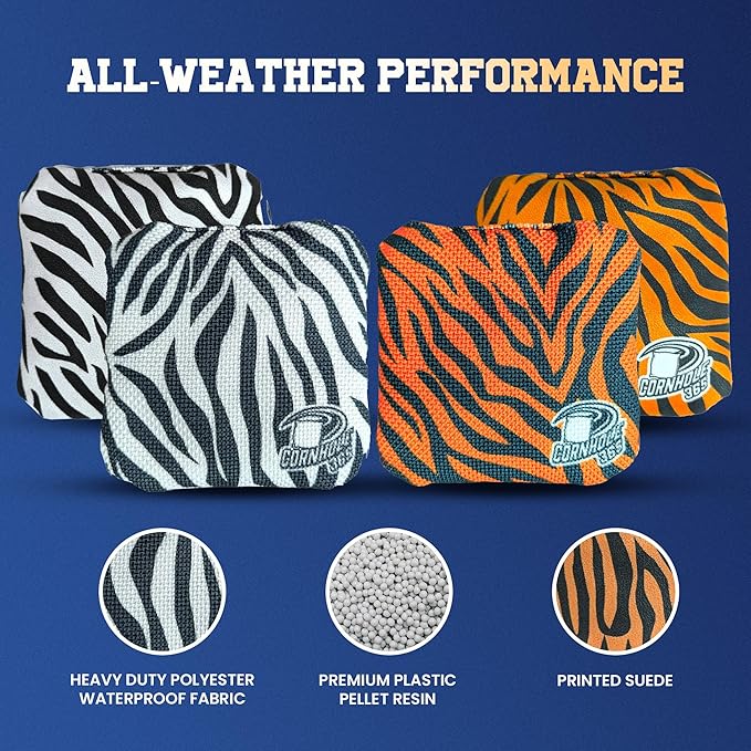 Cornhole365 - Stick & Slide - Professional Corn Hole Bag - Heavy-Duty Double-Stitched Polyester Fabric & Resin Filling for All-Weather - Versatile Regulation Size Cornhole Bean Bags - Set of 8