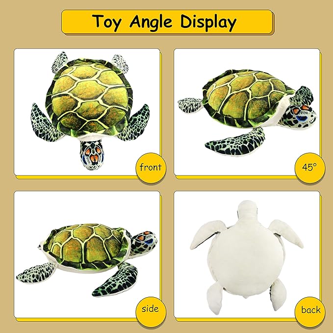 Athoinsu Realistic Stuffed Animal Sea Turtle Soft Plush Toy Ocean Life Tortoise Throw Pillow Birthday Plushie Gifts for Toddler Kids Boys and Girls, 18'' (Green)