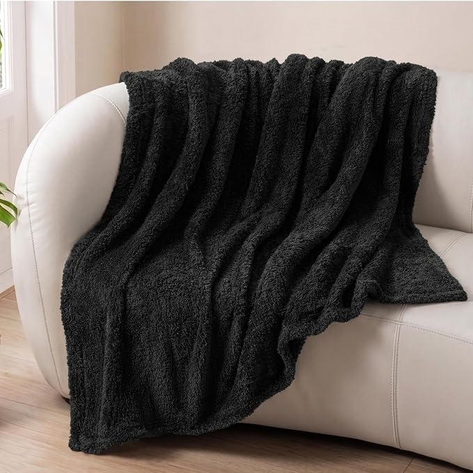 Exclusivo Mezcla Fleece Throw Blanket for Couch and Sofa, 50" x 60" | Super Soft and Cozy Fluffy Blanket for Women, Lightweight and Fuzzy Throw for Home Decor, All Season, Black