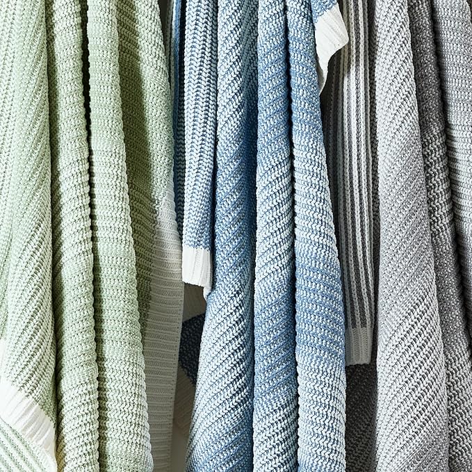 Amélie Home Premium Chenille Throw Blanket, Soft Cozy Luxury Two-Tone Knit Blanket for Couch, Sofa, Chair, Home Decor, Grey & Ivory 50"x60"