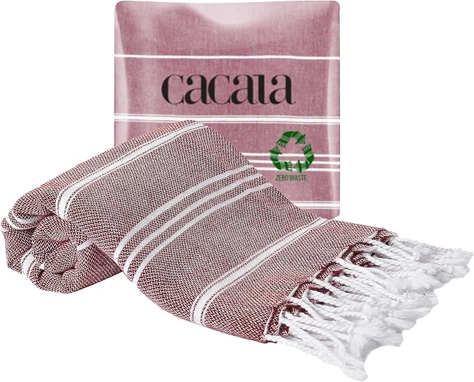 Cacala 100% Turkish Cotton Kitchen Tea Towels, Highly Absorbent Luxury Soft Quick Drying Dish Towel with Hanging Loop for Gym, Yoga, Bath, Sports, Cleaning and Kitchen (23 x 36), Burgandy
