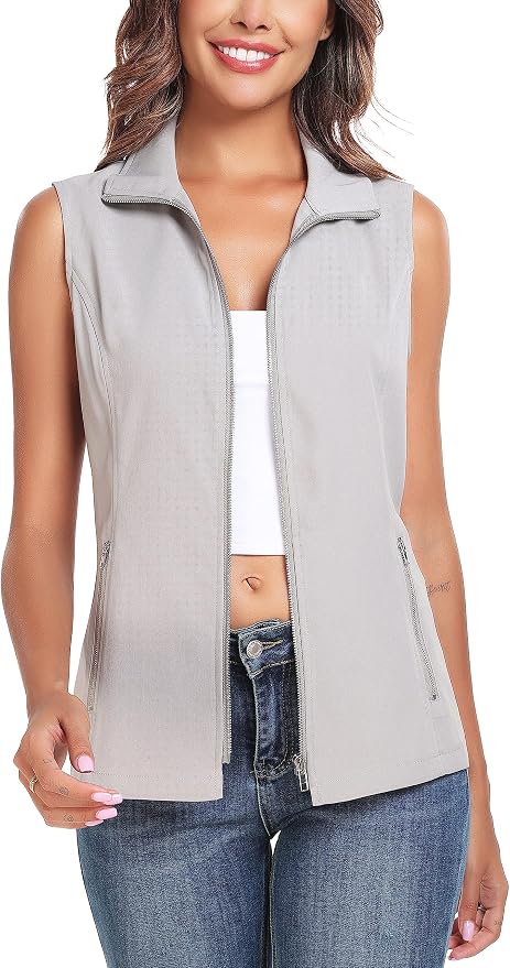 MISS MOLY Women's Lightweight Vest Casual Zip Up Utility Vest Hiking Golf Sleeveless Jackets with Pockets