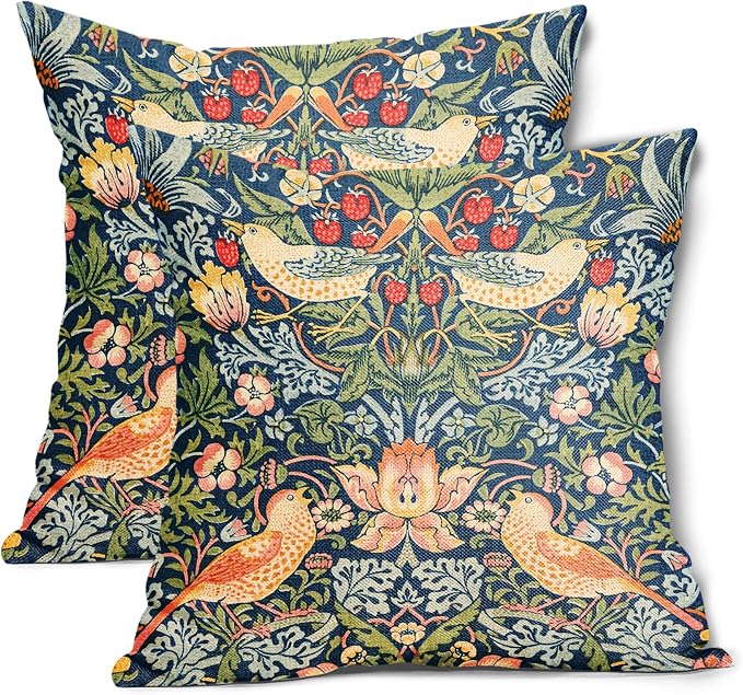 Chinoiserie Blue Sage Green Teal Pimpernel Pillow Covers 22x22 Inch Set of 2 Colorful Floral Bird Red Strawberry Pillow Cases Vintage Flower Throw Pillowcases Home Decor for Couch Patio Sofa Porch