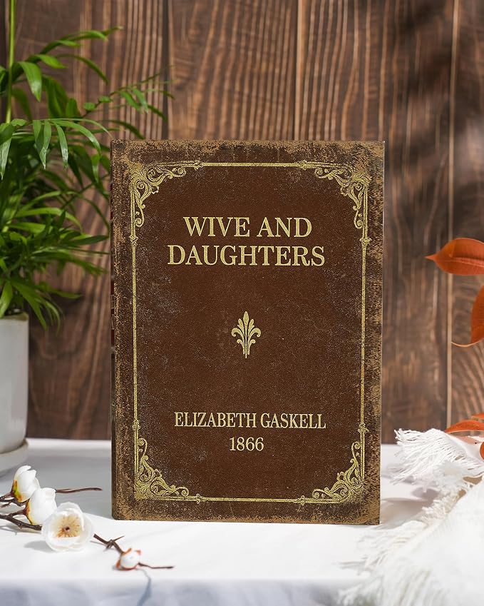 Vintage Faux Leather Decorative Book Box – Wooden Secret Storage Box with Magnetic Closure, Hidden Organizer for Bookshelf, Desk, or Office Decor (Wives and Daughters)