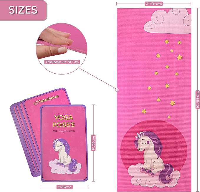 Kids Yoga Mat Set - Comfortable Dinosaur Kid Yoga Mat Boy with 12 Yoga Cards, Storage Bag, Beige Play Mat Thick for Gymnastics Mat, Exercise Mat, No-Toxic and Non-Slip for Ages 3-12