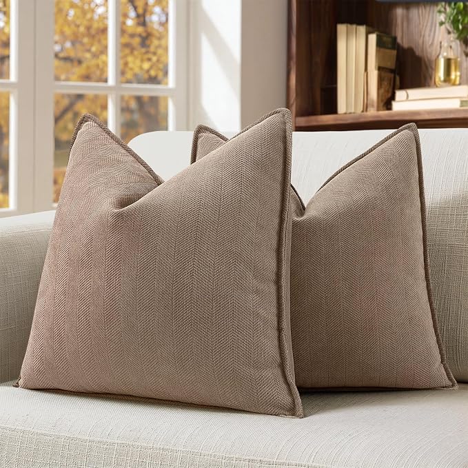 MIULEE Pack of 2 Coco Brown Euro Shams Chenille Pillow Covers 26x26 Inch | Decorative Soft Couch Throw Pillows,Farmhouse Cushion Covers,Elegant Design for Sofa,Bed,Living Room,Summer Decor