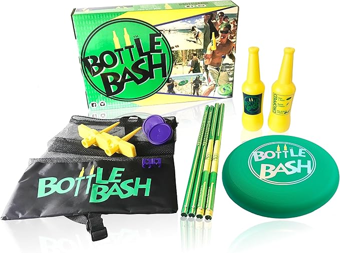 Bottle Bash Outdoor Flying Disc Game Set – Frisbee Toss Backyard and Beach Game for Family, Adult & Kids - Beersbee & Polish Horseshoes