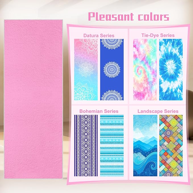 Yoga Towel, Ultra-Absorbent Yoga Mat Towel for Hot Yoga Towel Non Slip, Featuring Ultra-Stylish Prints, Ideal for Workouts, Hot Yoga, Bikram, Pilates Equipment,72 x 27 in,Pink