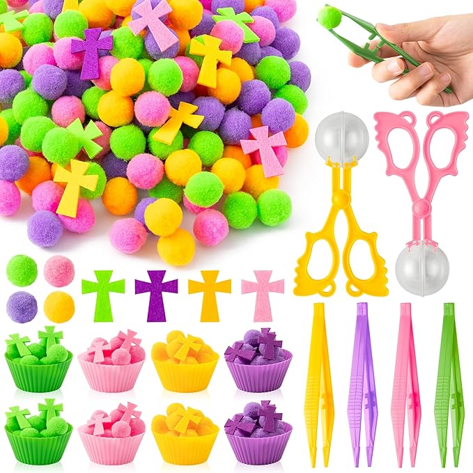 EZdhuawuse Summer Cross Sensory Bin Fillers for Kids - 295 Back to School Jesus Cross Fine Motor Toys, Birthday Gifts for Christian Church Sunday School, Preschool Color Counting Sorting Set for Child