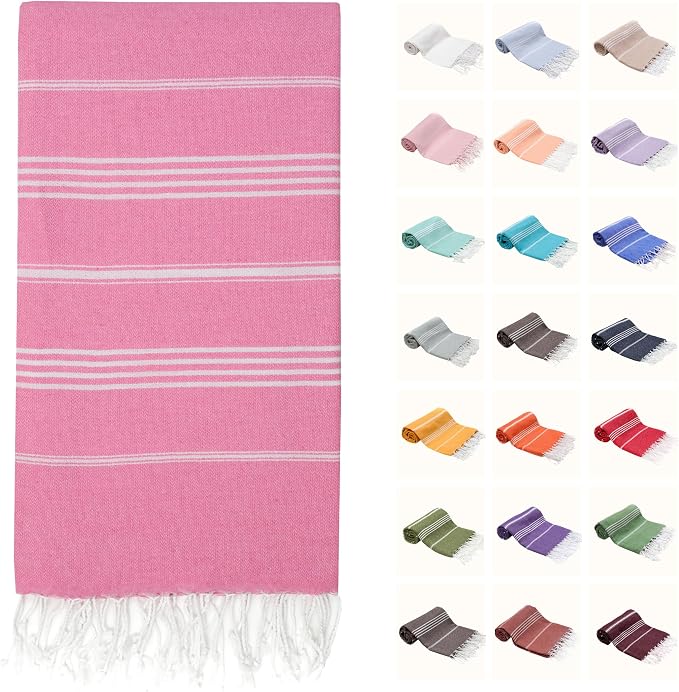 PARK&OZ Turkish Beach Towel – Single Pack Oversized 100% Cotton Quick-Dry & Sand-Free 72"x40" – Ultra-Absorbent, Lightweight & Compact Pool Towel for Beach, Travel, Spa, Gym, Camping & Home(Pink)