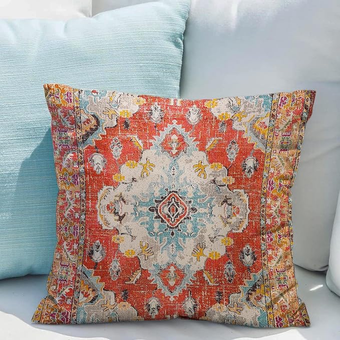 Snycler Boho Throw Pillow Covers 20x20 inch Set of 2 Boho Rug Carpet Double Sided Pattern Cotton Soft Pillow Case Cushion Cover Pillowcase for Couch Sofa Bed Decorative (Orange)