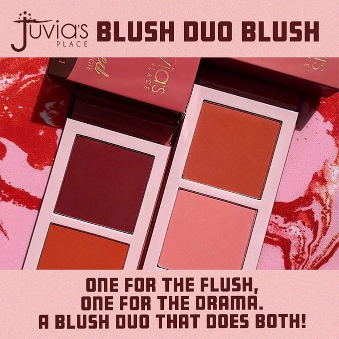 Juvia's Place Blushed Duo Blush - Two Tone Pigmented Buildable Pressed Mineral Powder - Rosy Natural Cheeks Matte Fresh Finish for All Skin Color -Volume2