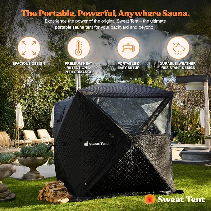 SweatTent Portable Outdoor Sauna (Large) Standard Bundle – Complete Kit with Stove, Sauna Rocks, Basket, Gloves, Fire Poker, Thermometer, Quick Assembly, 6 Adults, Backyard & Camping