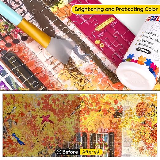 YAKAMOZ Jigsaw Puzzle Glue with Sponge Head for Adults Clear Water-Soluble Craft Glue Quick Dry for 1000/1500/3000 Pieces of Puzzle,240ML