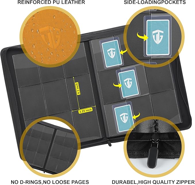 Toploader Binder,Holds 216 Toploaders,9 Pocket Top Loader Binder with Sleeves for 3"x4" Rigid Toploaders Hard Cases,Top loader Binders for TCG, MTG Card Binder, Trading Cards Binder(Orange)