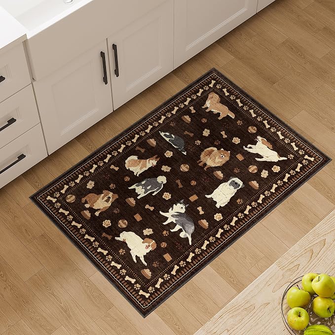 DUKINO 2x3 Bathroom Rugs, Washable Dog Kitchen Rug Non Slip, Brown | Low Pile, Stain Resistant Soft Indoor Door Mat, Small Front Door Animal Throw Carpet for Entryway Bedroom Farmhouse Kids Room