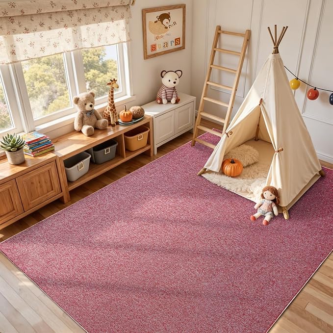 FinRèc 5x7 Washable Area Rugs for Bedroom Living Room, Low Pile Thin Rug Solid Color, Non-Slip Carpet Indoor for Home Decor (Red/White)