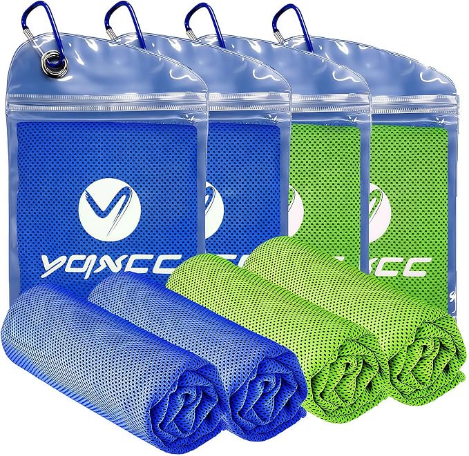 YQXCC 4 Pack Cooling Towels (40"x12"), Ice Cool Neck Towel, Soft Breathable Microfiber for Gym, Yoga, Golf, Running, Camping & All Hot Weather Activities