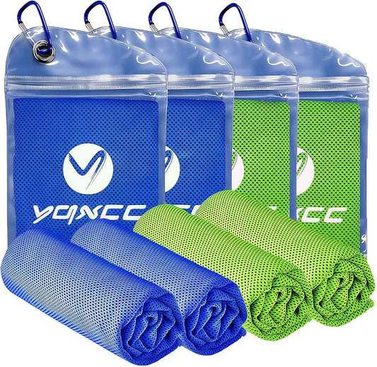 YQXCC 4 Pack Cooling Towels (40"x12"), Ice Cool Neck Towel, Soft Breathable Microfiber for Gym, Yoga, Golf, Running, Camping & All Hot Weather Activities