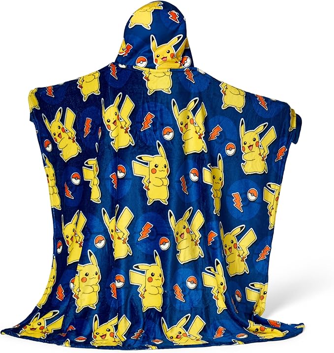 Northwest Pokemon Blanket, Cute Pikachu, Wearable Lightning League, Hooded Silk Touch Throw, 40 x 50 Inches