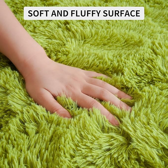 Tepook Fluffy Grass Green Rugs for Living Room Bedroom, 6x9 Soft Area Rug Moss Green Kids Girls Boys Rug, Indoor Plush Shaggy Non-Slip Carpet for Nursery Classroom Dorm Home Decor