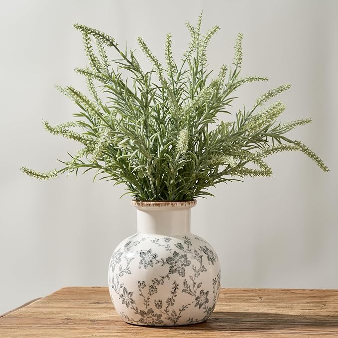 SIDUCAL Ceramic Vintage Vase, 5.91 Inch Retro Ice Cracked Chinoiserie Floral Vase, Rustic Farmhouse Vases for Home Decor, Bookshelf, Garden, Chinoiserie Decor, Tuscan Decor, Gray Floral Pattern