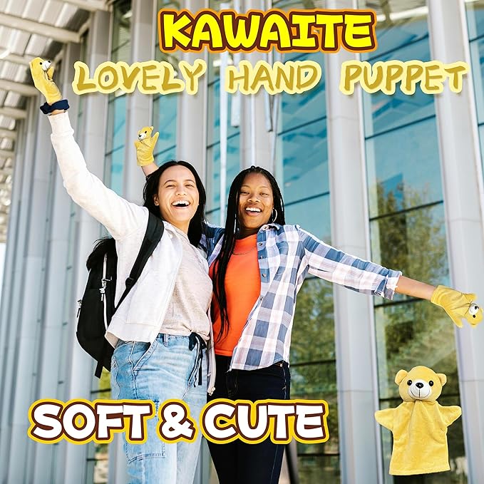 Brown Bear Hand Puppet Plush Toys (1 Pack) for Imaginative Pretend Play, Puppet Interactive Finger Toy, Cute Bear Stuffed Animals Hand Puppets for Toddlers, Kids Prizes, Easter Basket Stuffers