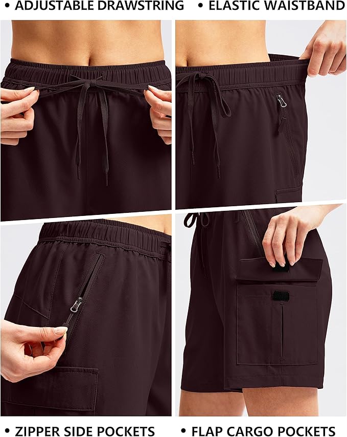 SANTINY Women's 5''/ 7''/9'' Hiking Cargo Shorts Quick Dry Lightweight Summer Shorts for Women Athletic Golf Zipper Pockets
