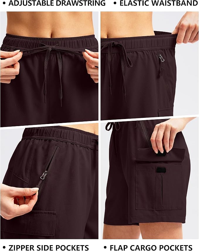 SANTINY Women's 5''/ 7''/9'' Hiking Cargo Shorts Quick Dry Lightweight Summer Shorts for Women Athletic Golf Zipper Pockets