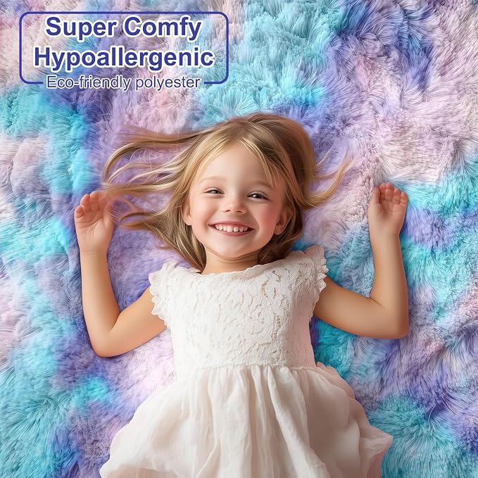 PAGISOFE Adorable Rainbow Runner Rugs for Girls Bedroom Hallway Plush Fluffy Purple Rug 2x6 Ft, Soft Carpet for Kids Room, Non-Slip Indoor Mermaid Rugs for Nursery Kids Girls Room Home Decor Sturdy