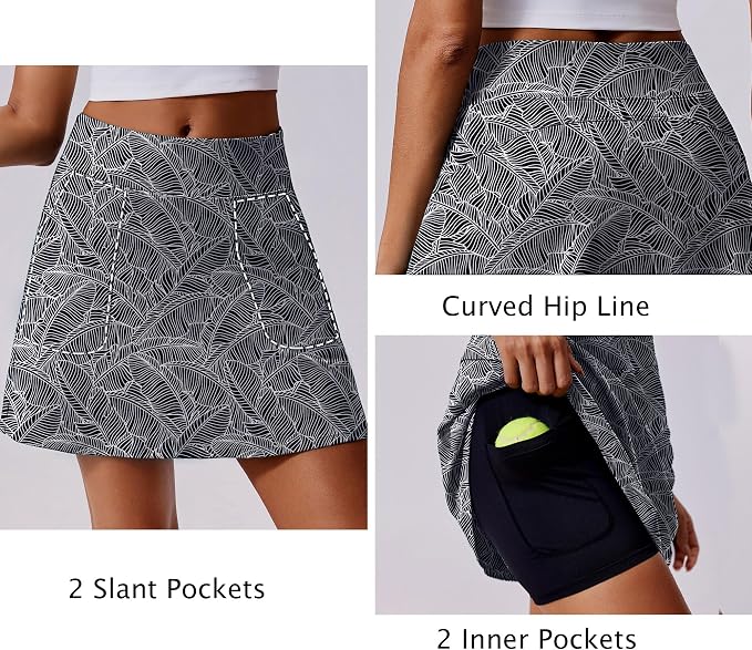 PINSPARK 17" Golf Skorts for Woman High Waisted Tennis Skirt with 4 Pockets | Lightweight, Quick Dry, 4-Way Strecth, Breathable, Tummy Control, UPF 50+ Athletic Skort for Workout, Pickleball, Gym, Casual