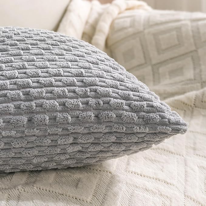 Set of 4 Grey Decorative Throw Pillow Covers 24x24 Inch Corduroy Pillow Covers for Bed Couch Sofa Living Room Soft Square Cushion Cases