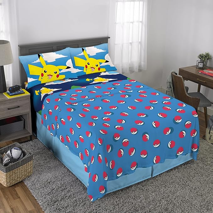 Pokémon Kids Bedding Super Soft Microfiber Sheet Set, Full, (Officially Licensed Product) by Franco