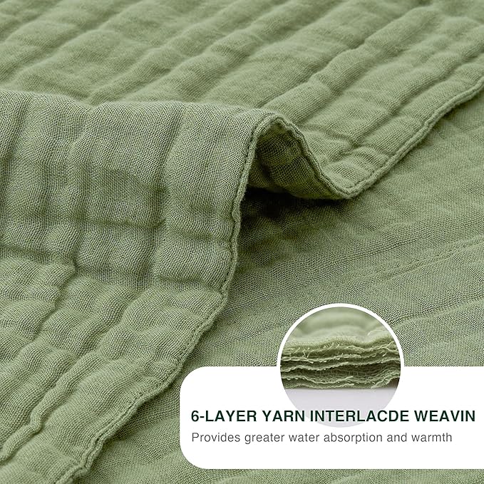 Love's cabin 100% Cotton Muslin Blanket, 6 Layer Lightweight Breathable Gauze King Size Blanket 108 x 90 Inches, Soft Summer Blanket for Bed, Sage Green