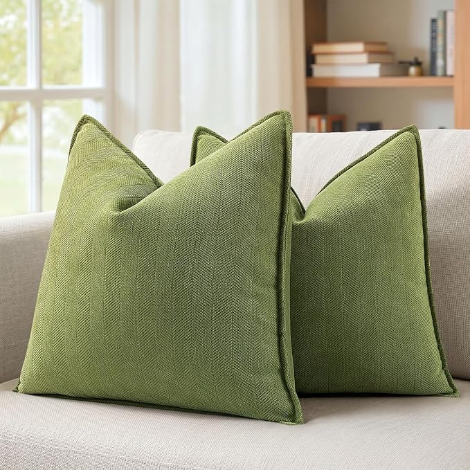 MIULEE Pack of 2 Moss Green Euro Shams Chenille Pillow Covers 26x26 Inch | Decorative Soft Couch Throw Pillows,Farmhouse Cushion Covers,Elegant Design for Sofa,Bed,Living Room,Summer Decor