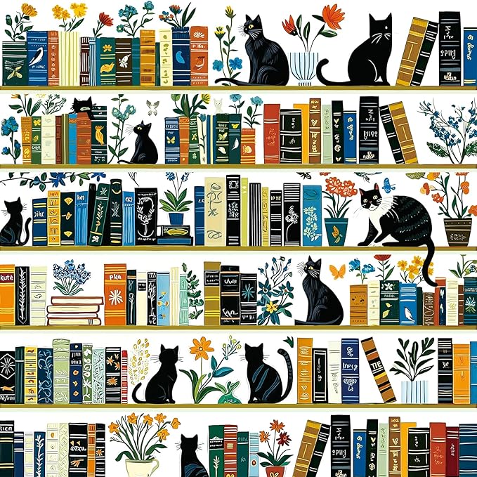 500 Piece Jigsaw Puzzle for Adults - Vintage Cats & Bookshelf Botanical Blooms Puzzle, 20x20 Inch Unique Art Puzzle, Challenging Hard Difficult Puzzles for Adults