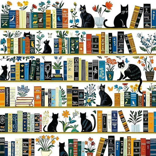 500 Piece Jigsaw Puzzle for Adults - Vintage Cats & Bookshelf Botanical Blooms Puzzle, 20x20 Inch Unique Art Puzzle, Challenging Hard Difficult Puzzles for Adults