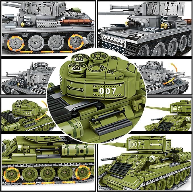 WW2 Tank Building Blocks, 38T and T-34 Army Tank Military Battle Model Kits,Toy Gifts for Boys or Men Collectors(1000+ pcs)